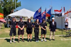 NZ Team Opening Ceremony - Callum, Luke, Mattie, Jessica, Levi (flag bearer) & Michael Albert (USCA)
